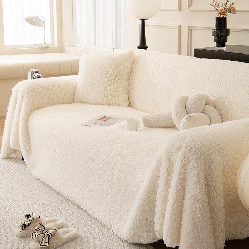 Plush Sofa Towel Full Cover Cream Windproof Cat Claw White Sofa Blanket High-end Thickened Anti-slip Sofa Cover