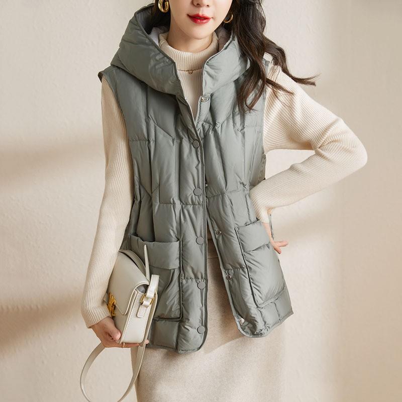 Dames Lichtgewicht Hooded Dons Bodywarmer Slim Fit Casual Bovenkleding Winter Warm Puffer Gilet