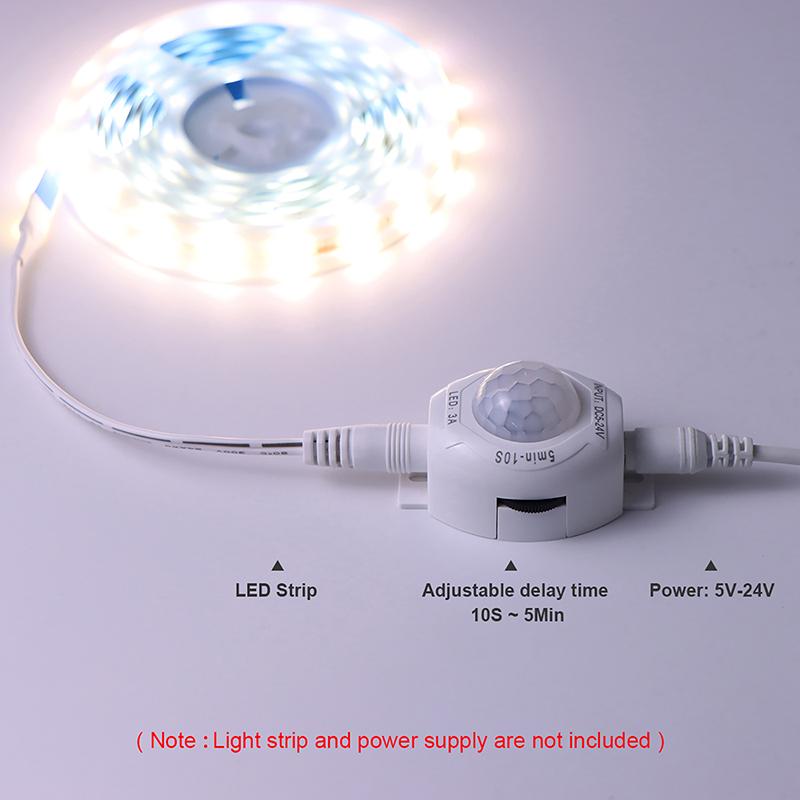 Interruptor de luz con sensor infrarrojo ajustable con retardo de tiempo para tira LED CC12V 24V Detector de inducción infrarrojo Interruptor con sensor de movimiento LED