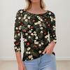 Women's Slim Bottom T-shirt Fashion Casual  Printed Round Neck Pullover Seven Sleeve Top