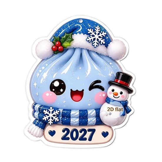 Holiday Gift for Kids 2027 Christmas Bun Ornament, 2D Flat Acrylic Steamed Pendant Small Tags with Hanging String Tree Door Bag, Atmosphere Decoration