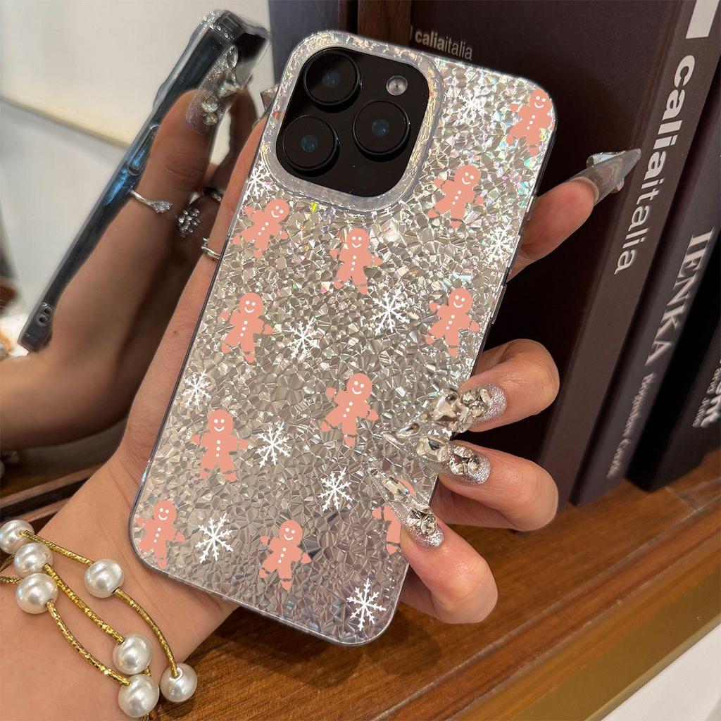 Gingerbread Man Background Case for iphone 17 Pro 16 Plus 12 Air 18 Pro Max XR 14 15 13 11 XS Max Silver Crushed Foil Cover
