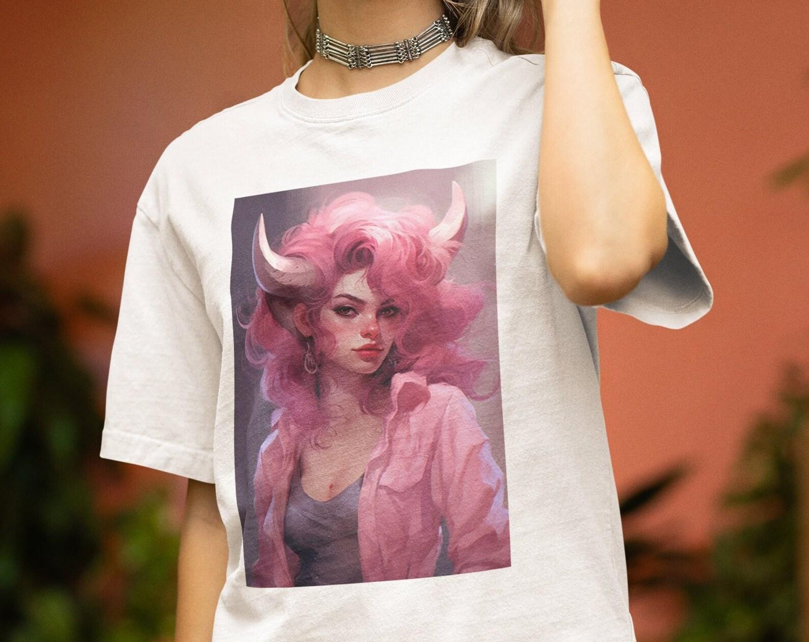 Tiefling Woman T-Shirt: Dark Fantasy Devil Girl, D&D 2XL