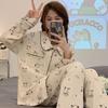 "Cute Dog Dachshund" ins cartoon spring and autumn striped pajamas women's cardigan long-sleeved loungewear autumn and winter suit