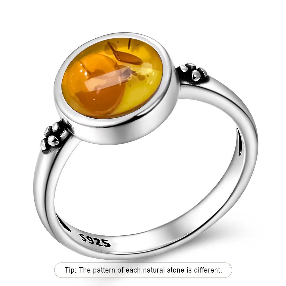 S Sterling Silver Ring With Natural Amber Stone Flower Shape Oval Petal Amber Stone Gifts Fine Jewelry For Women