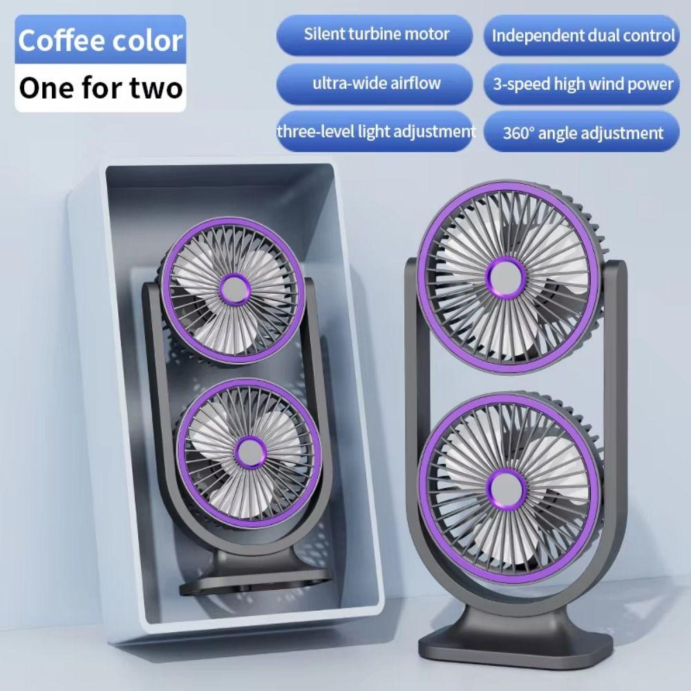 USB Rechargeable Dual-Head Desktop Fan 5 Gear Small Electric Fan Home Living Room