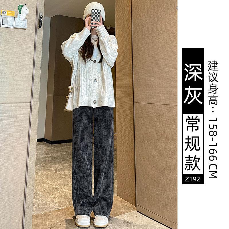Black Chenier Wide Leg Pants Women's Pants Autumn and Winter Fleece Thickened Straight Pants Casual Skinny Corduroy Pants