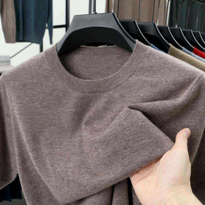 Men's High-Quality Short-Sleeved Knitted Wool Sweater for Spring/Summer