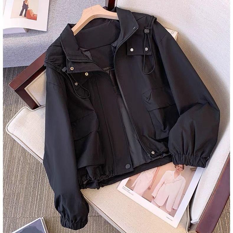 2025 Petite Women's Spring/Autumn Workwear: Thin, Short, Loose Hooded Casual Jacket