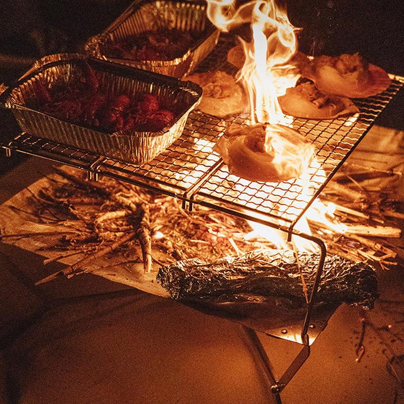 Wielofunkcyjny składany stojak na ognisko grillowy Turystyczny przenośny ruszt grillowy kempingowy Zestaw naczyń kuchennych zewnętrznych Stojak na grill BBQ Uchwyt do kuchenki gazowej na drewno