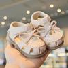 Girls Beach Shoes Simple Bows T-strap Baby Walking Shoes Soft Sole Non-slip 2025 Summer New Toddler Sandals Hollowed-out Trendy