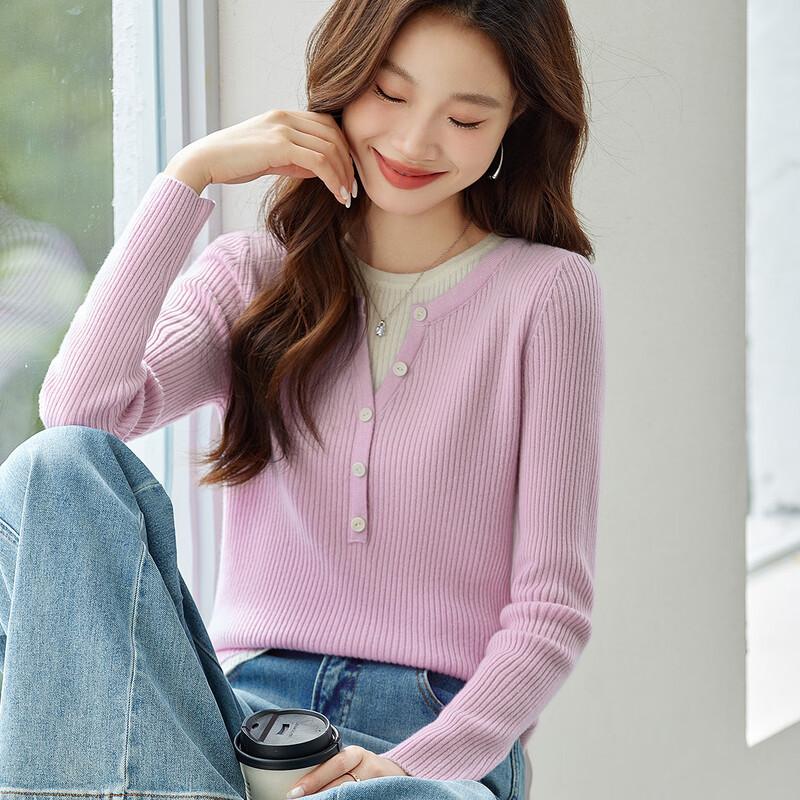 

Srcr Women s 100% Cashmere Slim-Fit Faux Layered Sweater M