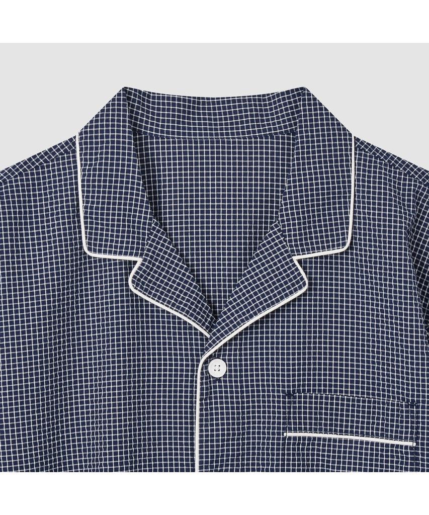 Jaju Men'S Seersucker Pattern Knee-Length Pajama Set_Light Navy