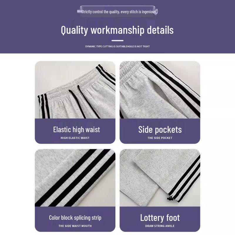 Damskie spodnie dresowe Off-White z wysokim stanem i paskami, w stylu amerykańskim, Kolekcja Wiosna/Jesień 2025, Krój prosty z mankietami