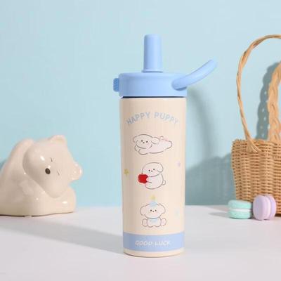 Cute Cartoon Kids Portable Stainless Steel Straw Water Bottle