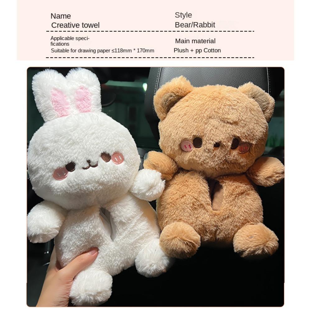 Cartoon Animals Cartoon Plush Car Tissue Box Bear Cartoon Car Hanging Paper Box  Accessories