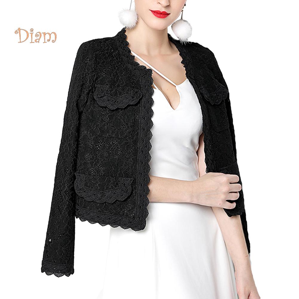 Top Fashion Women Floral Lace Long Sleeve Front Open Slim Short Cardigan Suit Coat