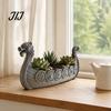 Resin Decorative Plant Pot Viking Longship Planter Pot, Dragon Boat Indoor Holder for Cacti Creative Air Plants, Rustic Nordic Ship Container