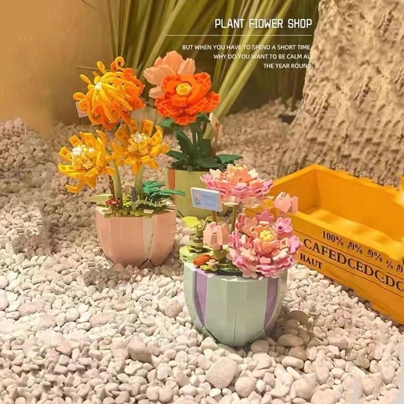 Non-Toxic Rose Flower Building Block Brick Eternal Bouquet Prickly Pear Model Plant Decoration Educational Toy For Kids Birthday Gift