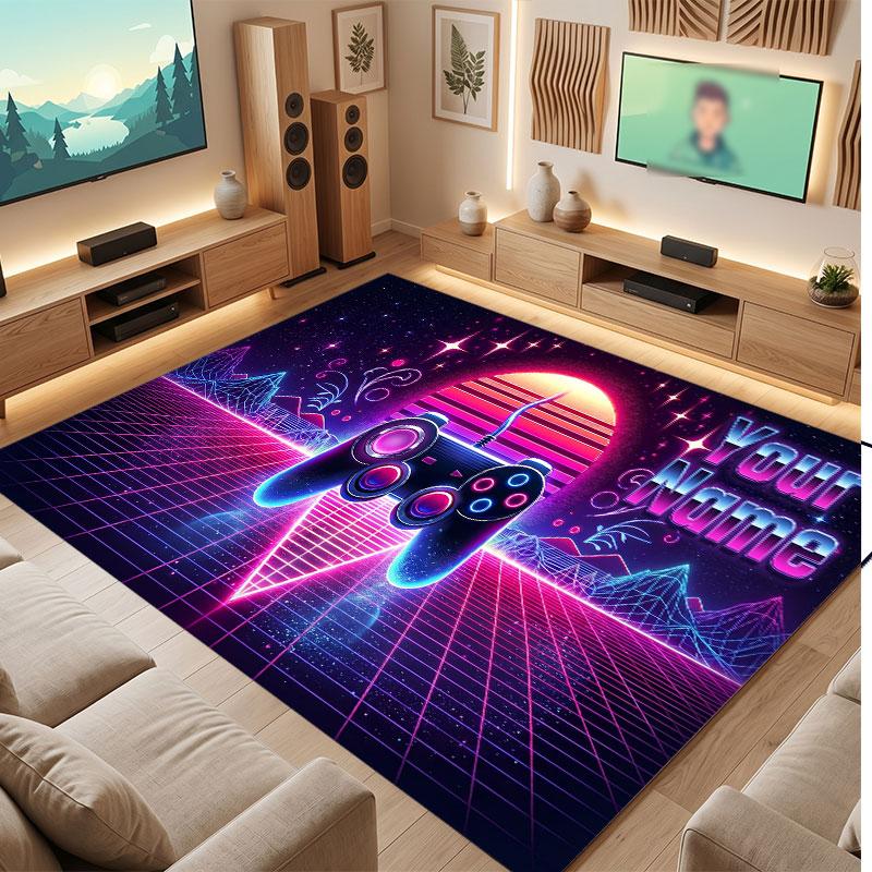 Neon Colorful Theme Crystal Velvet Floor Rug Personalized Custom Name Text Warm Carpet Home Decoration