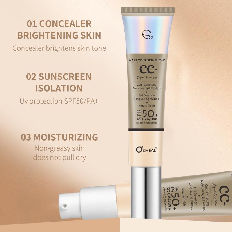 30g CC Cream Foundation Waterproff Concealer Moisturizing Sunscreen Liquid SPF 50+ Long Lasting Brightening Makeup Primer