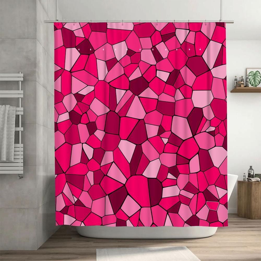 Bright Pink Geometric Shower Curtain 3D Mosaic Waterproof Bath Decoration