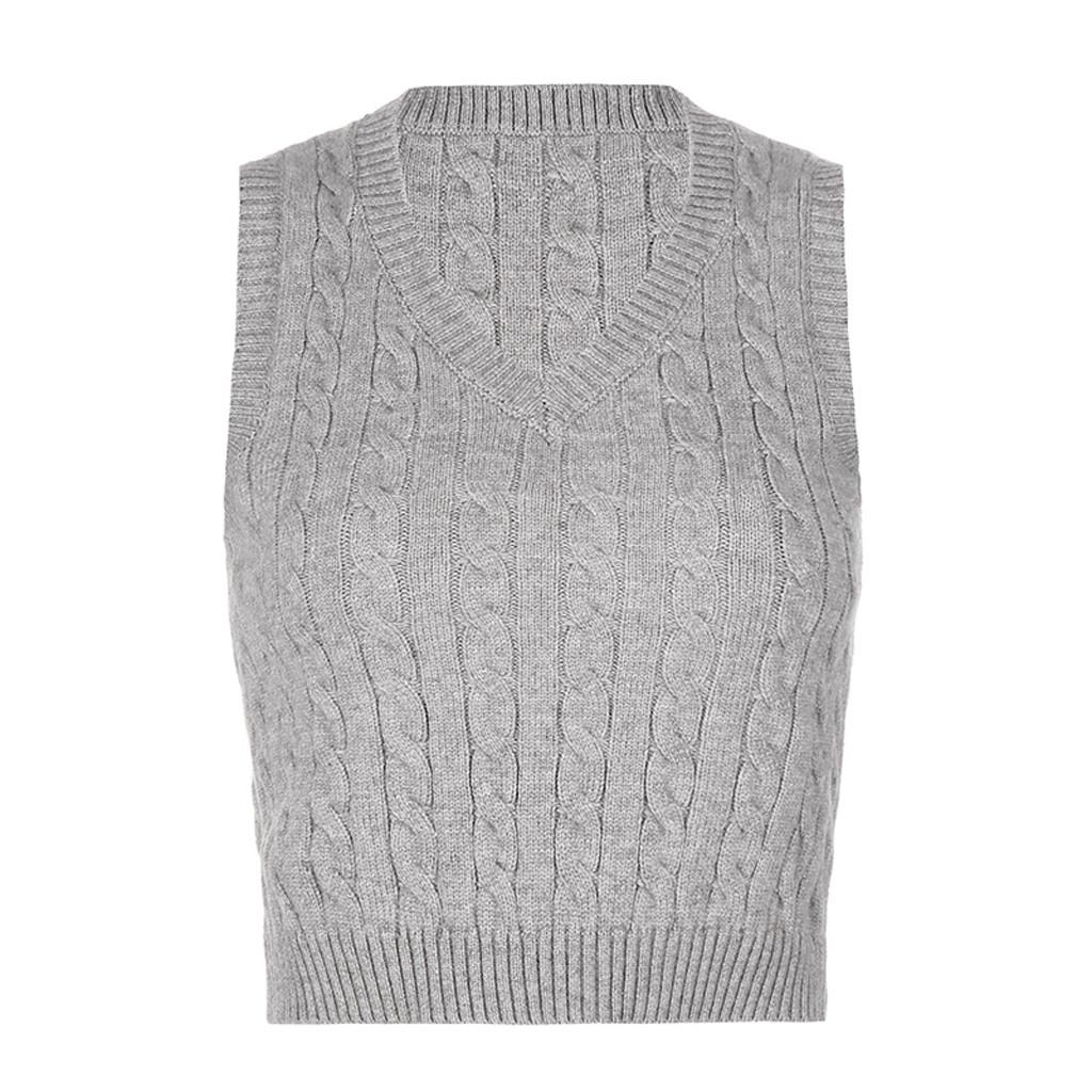 Womens Casual Plaid Knitted Tank Top  Knitwear Preppy Style V-Neck Vest Sweater
