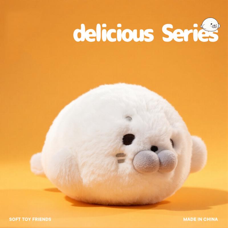 Neues süßes Robben-Stofftier verwandelt sich in Lachs-Sushi & Garnelen-Tempura-Stofftiere Kawaii weiße Robbe Stofftier für Ladendekoration 18cm