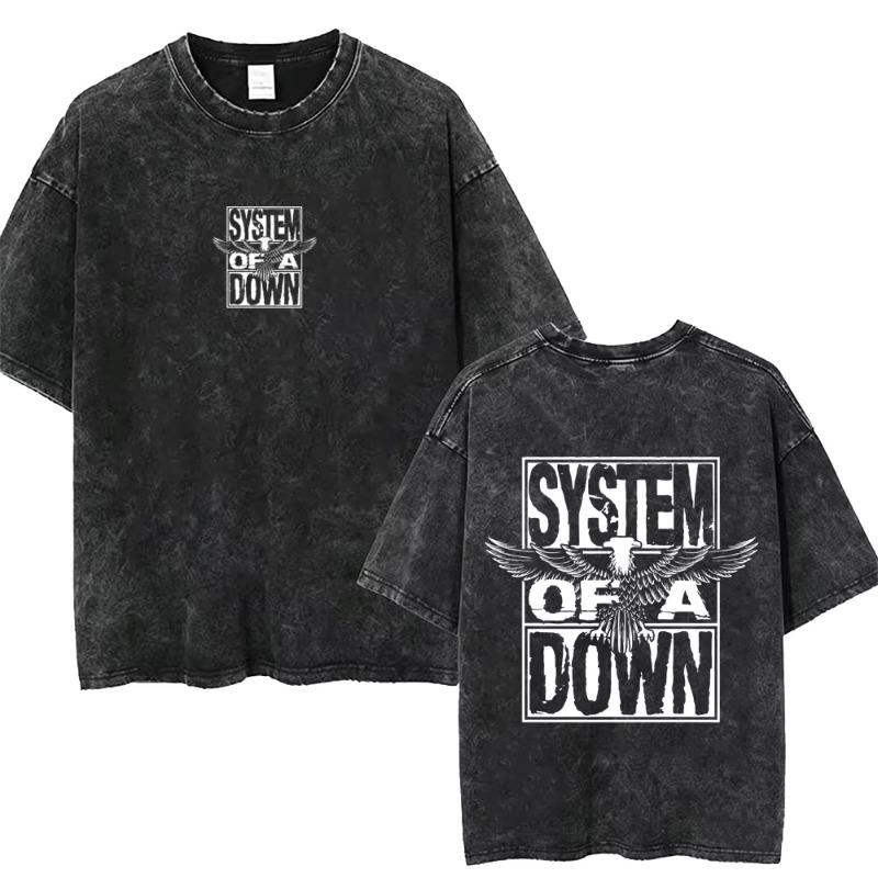 Gewaschenes Vintage System of A Down T-Shirt Herren Damen Retro Rock Metal Übergroße T-Shirts Herren Freizeit Baumwolle Kurzarm T-Shirts