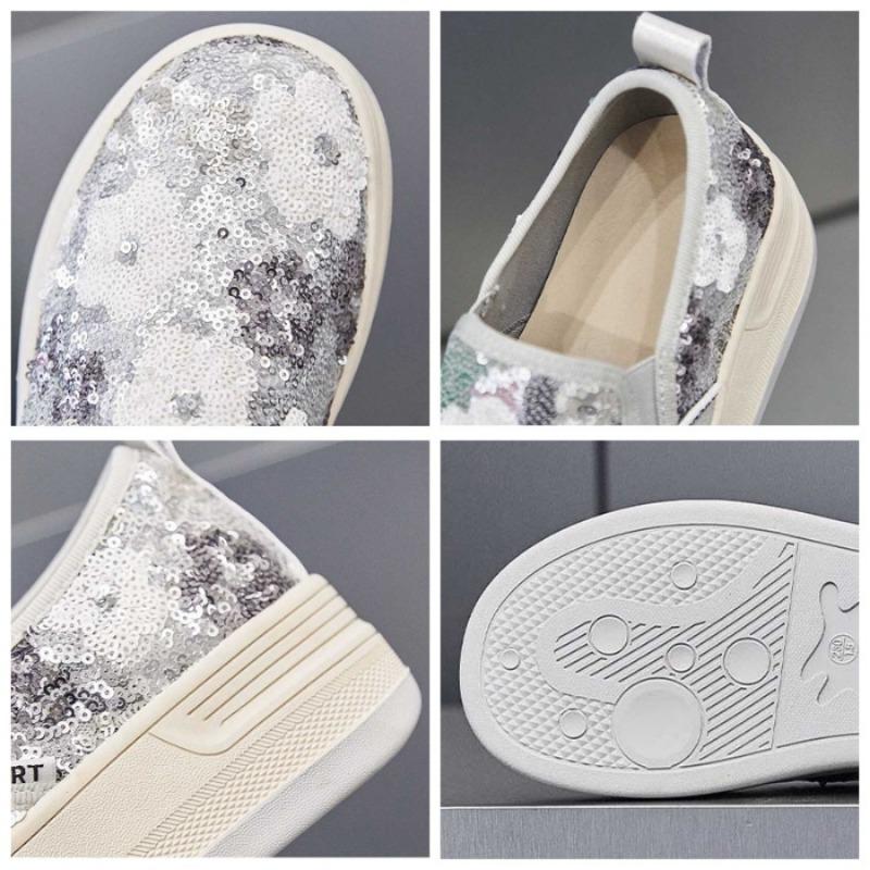 Fujin 4cm Synthetic Platform Wedge Summer Autumn Fashion Mesh Chunky Sneaker Flats Bling Leather Comfy High Brand Casual Shoes