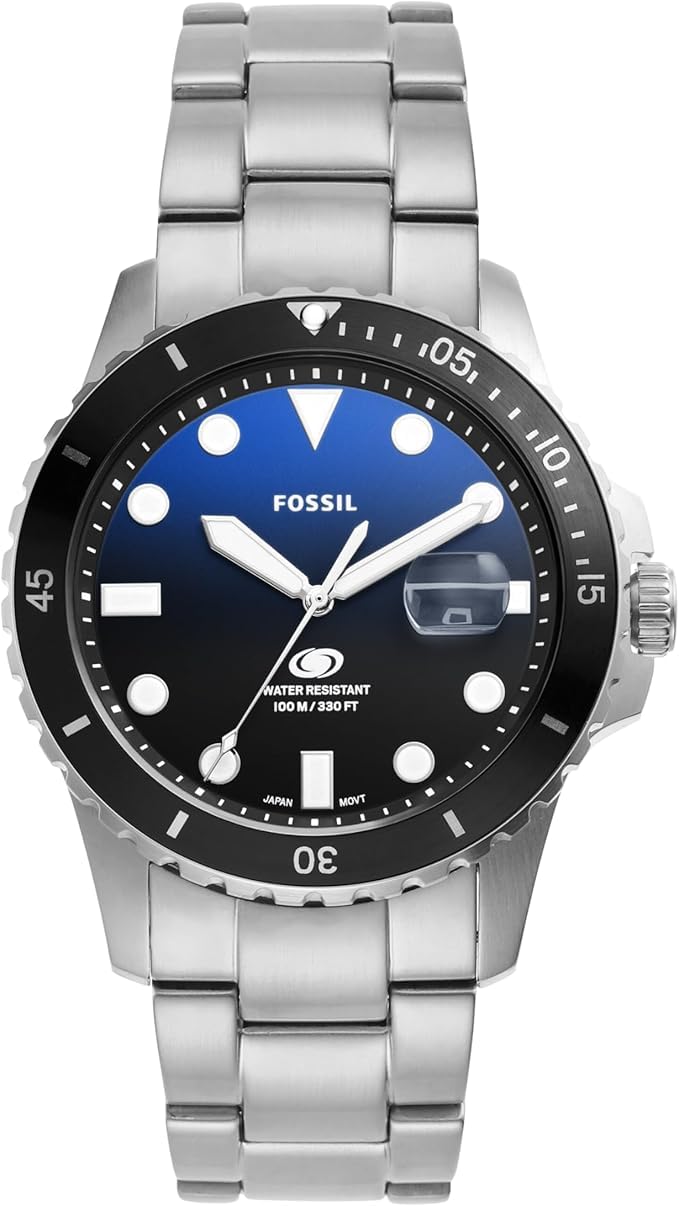 FOSSIL BLUE DIVE Часы с датой из нержавеющей стали Трехстрелочные
