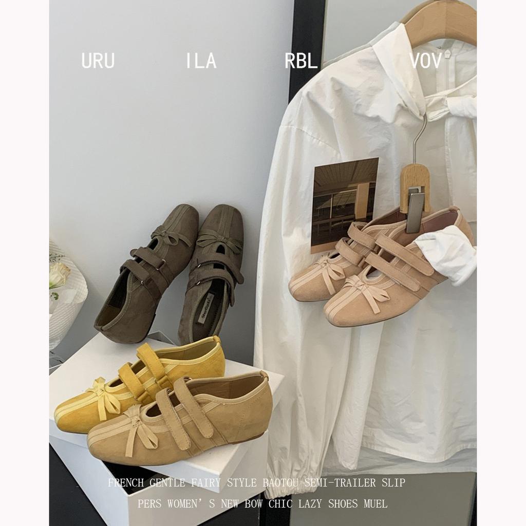 Cowhide version~ Korean niche Mary Jane shoes women's Velcro sports and leisure single shoes bow ballet training shoes