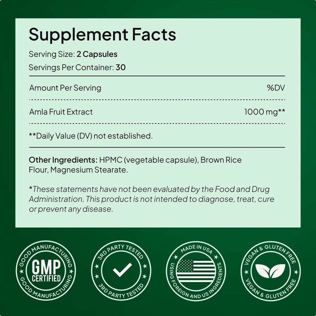 Alevia Capsule Biologiche di Amla 1000mg, Integratore Naturale di Frutto di Uva Spina Indiana, Benessere Ayurvedico 60 Capsule
