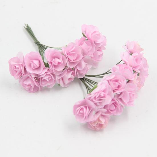 12 Pcs Mini Artificial Rose Flower Bouquet 12 Heads Paper Rose Flowers with Stems for Scrapbooking Wedding DIY Crafts