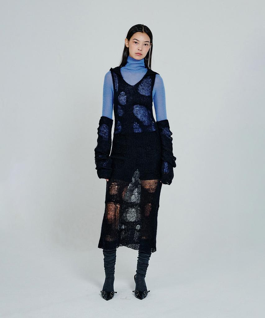 Deoaeteus Mohair Hood Long Dress_Black