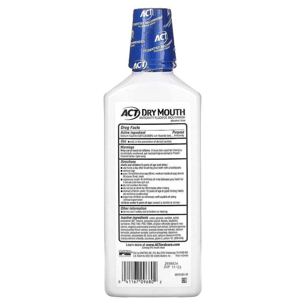Dry Mouth Cavity Prevention Fluoride Mouthwash, With Xylitol, Alcohol Free, Mint Soothing, 532 Ml (18 Fl Oz)