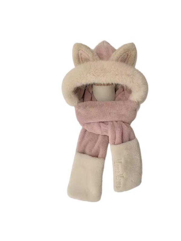 Autumn and winter plush hat scarf gloves integrated three-piece set warm and cold-proof thickened winter hat cute cycling ear protection tide