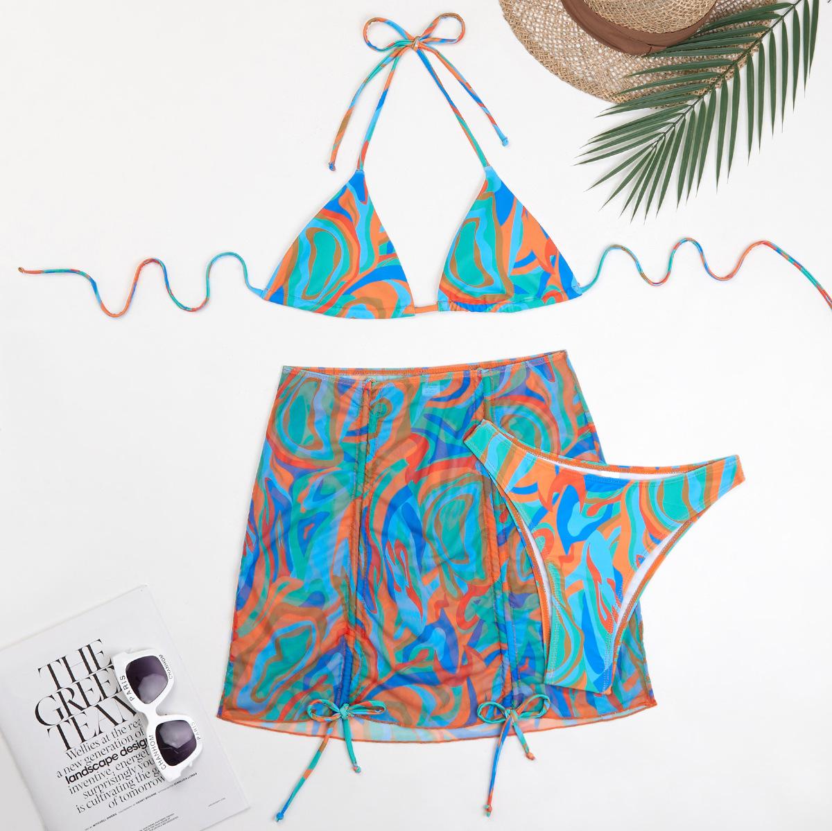 

Купальник женский, разделенный комплект из трех предметов, с высокой талией, без рукавов, верхняя рубашка, бикини с кулиской и принтом L темно-зеленого