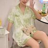Simulation Silk Three-Piece Set Irregular Printing Lapel Short-Sleeved Loungewear Can Be Worn Outside Pajamas Women