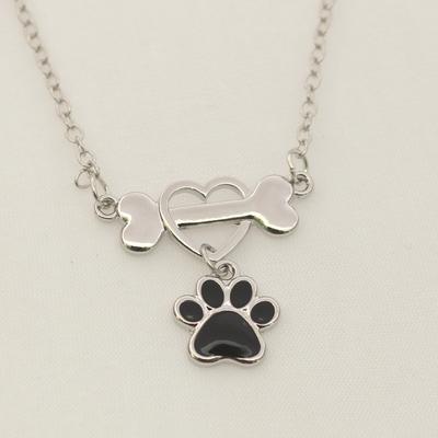 Gift Cute Dog Claw Love Necklace for Women 1Pc Black Silver Jewelry Pendant European and American Fashion Drip Glue Bone Popular  Unique
