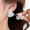 Silver Needle Pearl and Shell Flower Stud Earrings - Elegant and Fashionable Women's Jewelry