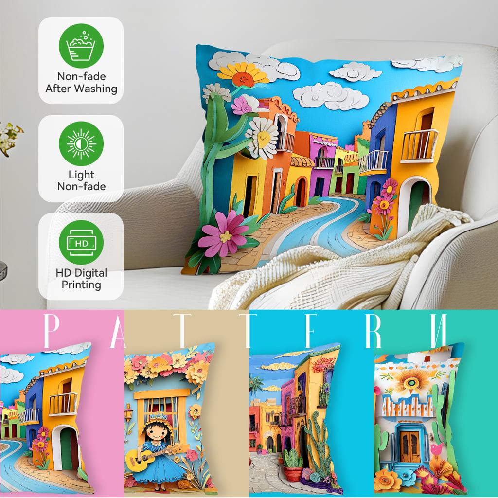 mexican street scene Cushions Pillowcase Cushion Cover Throw Pillow Sofa Decoration Pillowcover Home Car Decor