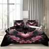 3Pcs Angel Wings And Roses Bedding Set, 1 Duvet Cover + 2 Pillowcases, Featuring A Heart-Shaped Design With Angel Wings