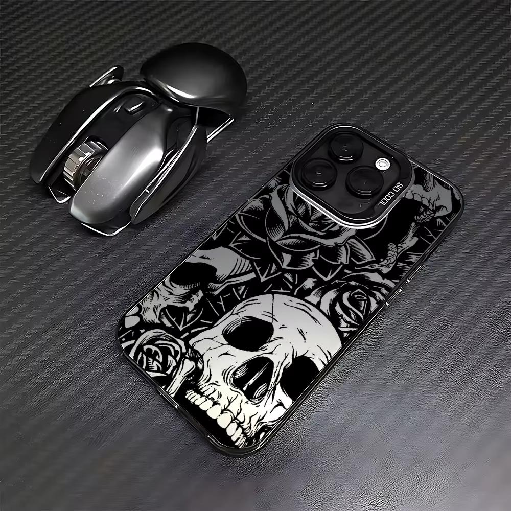 Heavy Duty Shockproof Black Art Skull Case For Iphone 17 Air 16 16e 15plus 14 13 12 11 Pro Max Matte Protective Back Cover