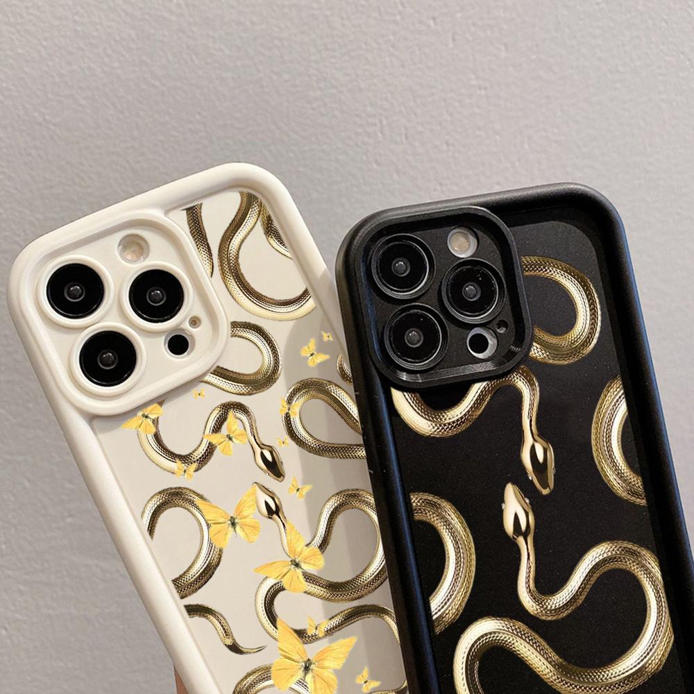 LZ5 Butterfly Black Gold Snake Silicone Phone Case for Samsung A15 A35 S24 S23 Ultra S22 S21 Plus S20 FE A05 A54 A55 A53 A14 M15 Shockproof Back Cover