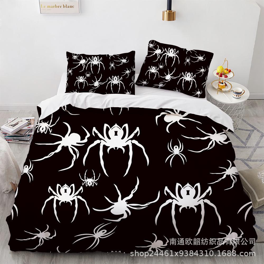 Spider Quilt Set Three-Piece Polyester 90G Abraded 3D Digital Four-Piece Bedding Set