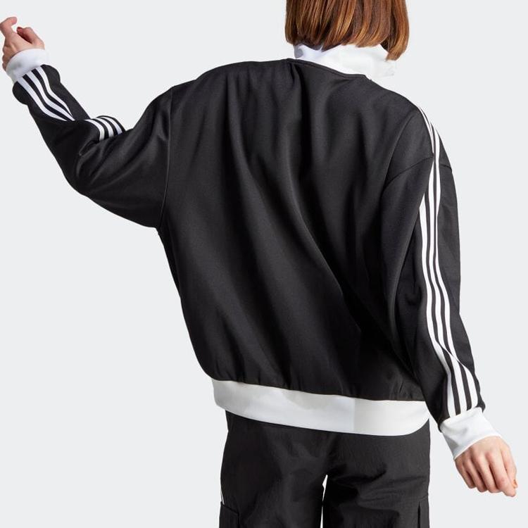 adidas Originals Adicolor Three-Stripe Color Block Loose Fit Stand Collar Long Sleeve Track Jacket Women Black IK0430