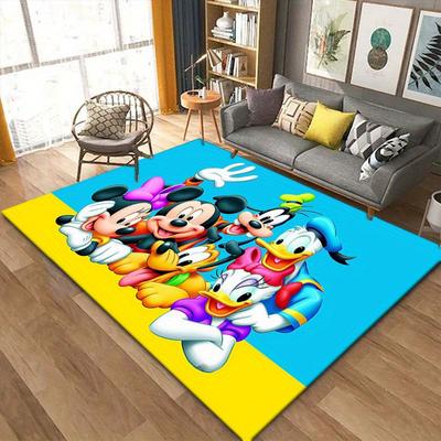 1pc Mickey and Minnie Area Rug, Non Slip Floor Mat, Cartoon Character Design, Soft Velvet, Room Decor, Washable Indoor Carpet