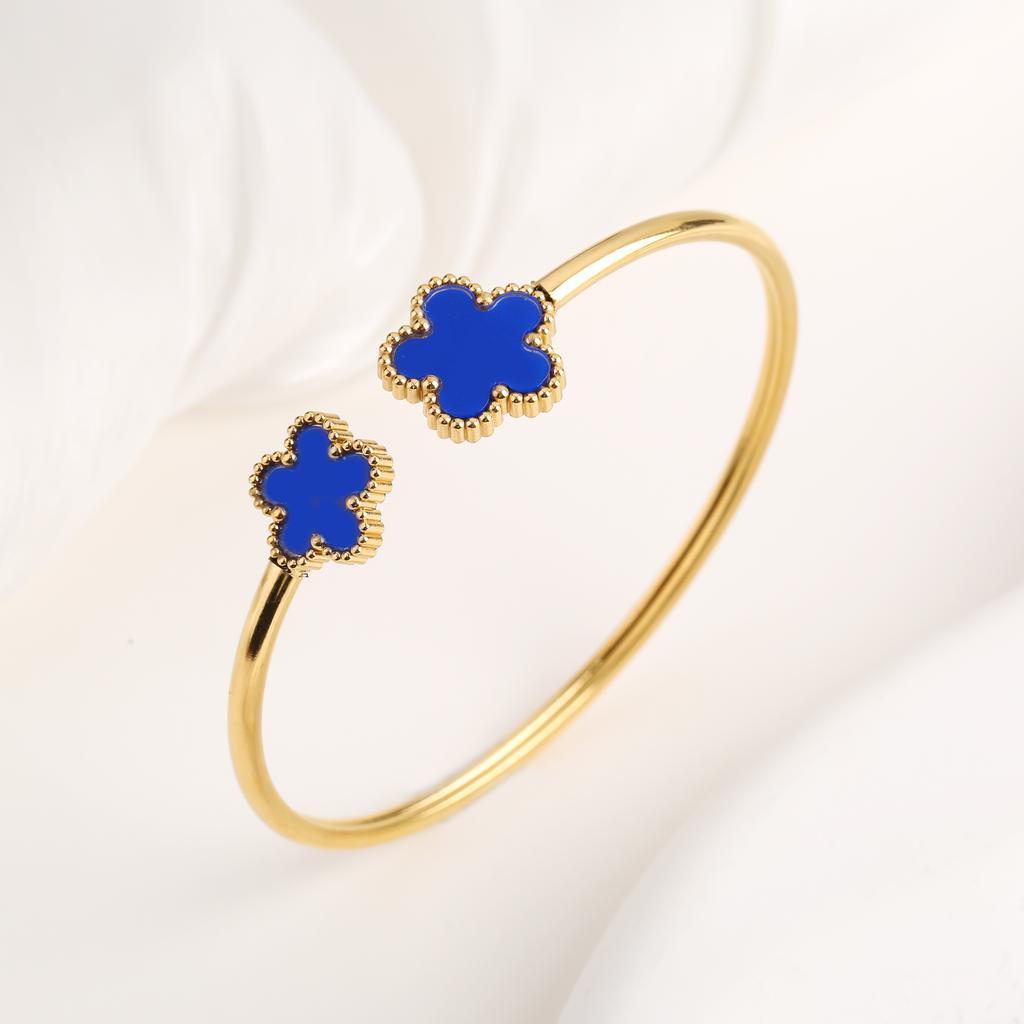 New Creative Stainless Steel Five-Leaf Flower Open Bangle Temperament For Woman Party Birthday Zircon Gift Daily Wear Clover
