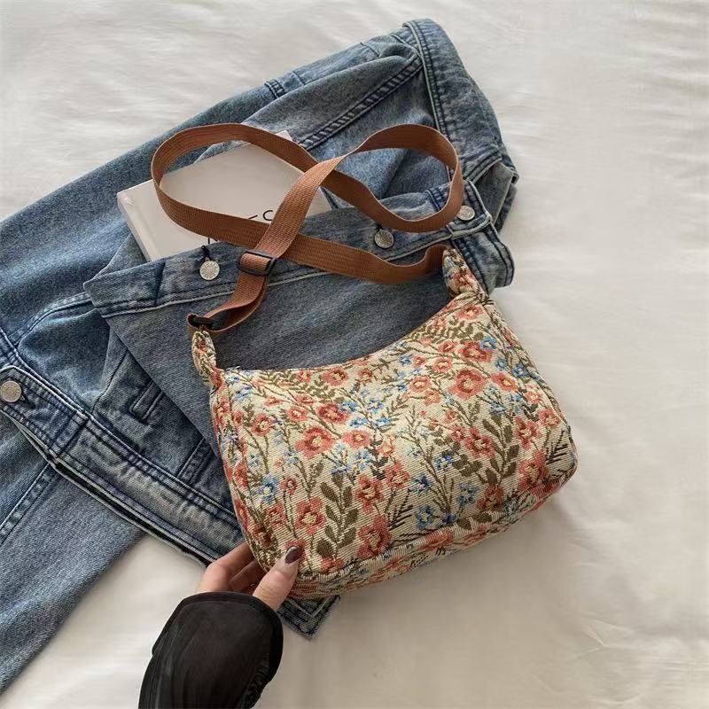 Casual Vintage Crossbody Bag Printed pattern Half Moon Shape Shoulder Bag Texture Messenger Bag for Women
